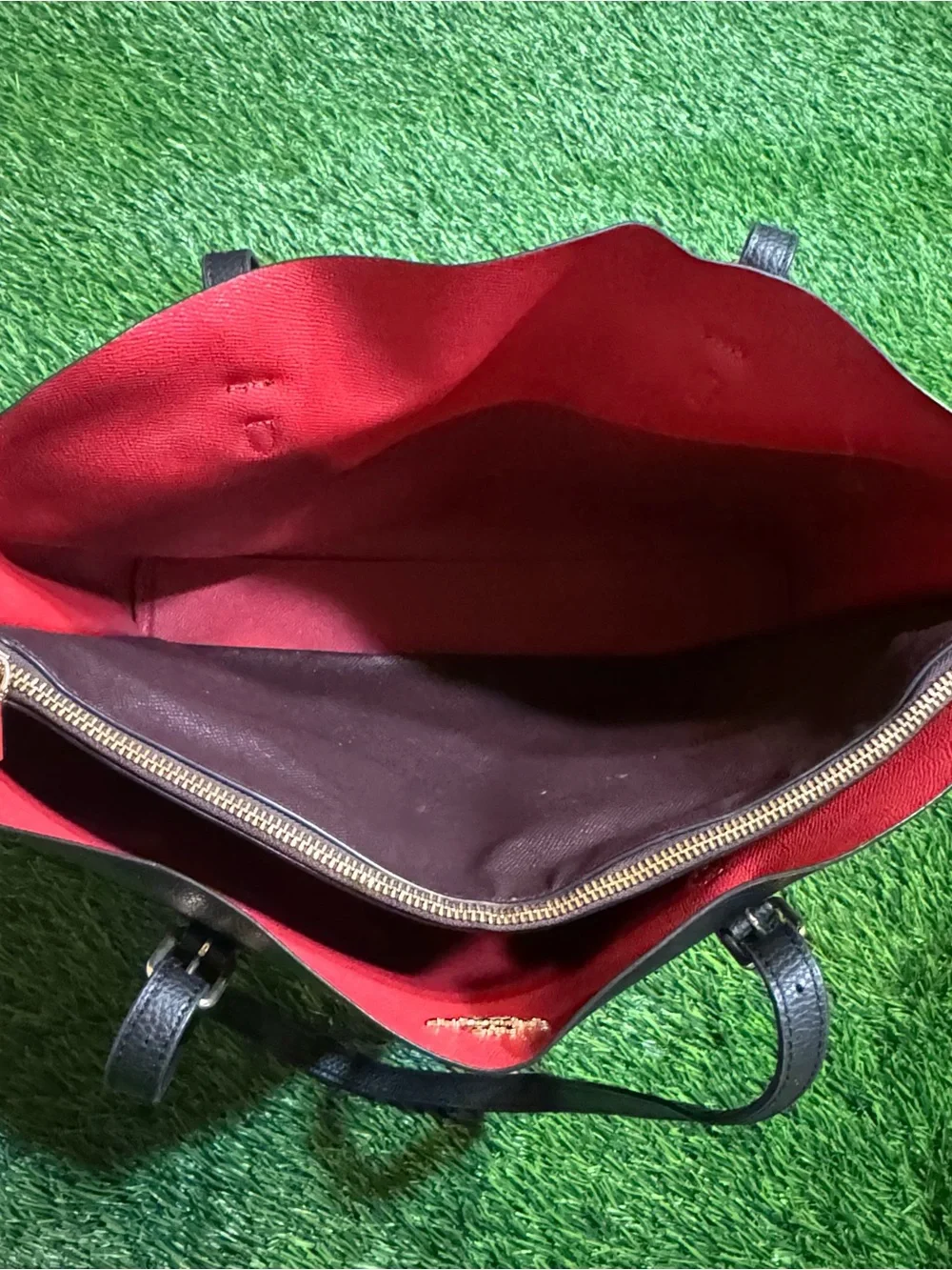 COACH Mollie Leather Tote Bag Black Red Interior Shoulder Handbag Purse 1671